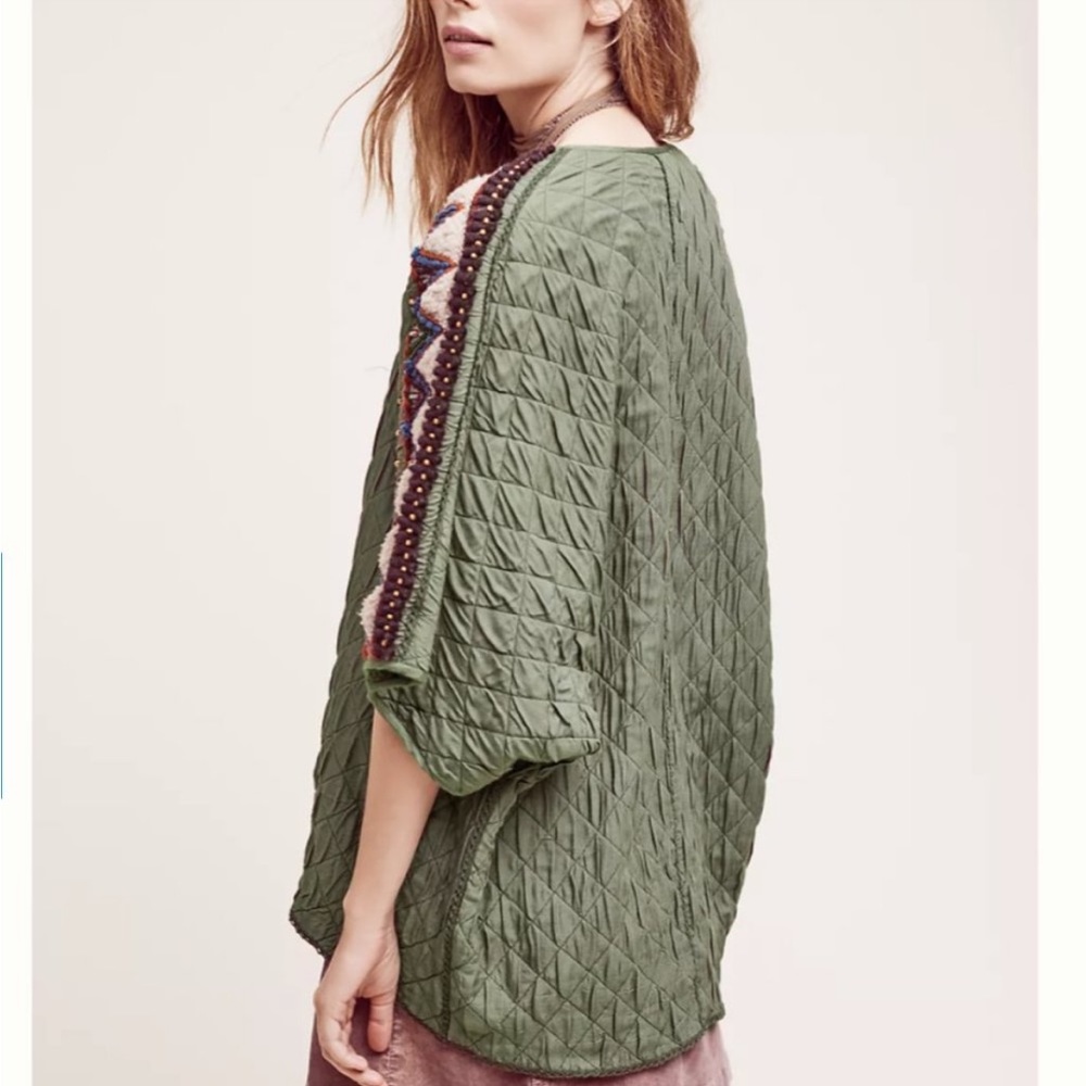 Anthropologie Blank London Army Green Beaded Quilted Kerviona Jacket - Picture 2 of 10